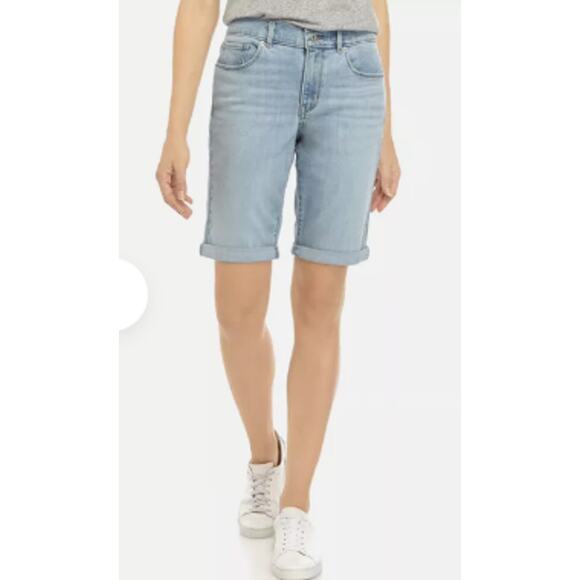 New Signature Levi's Strauss Size 8 W34 Mid Rise Bermuda Shorts Denim Blue - Picture 2 of 9